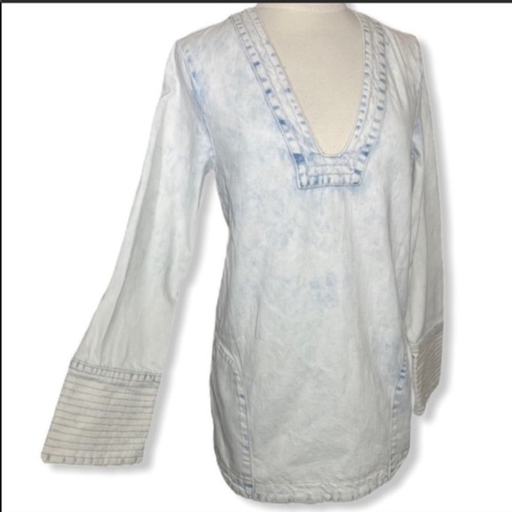 Free People acid wash denim tunic/mini dress - Picture 4 of 7